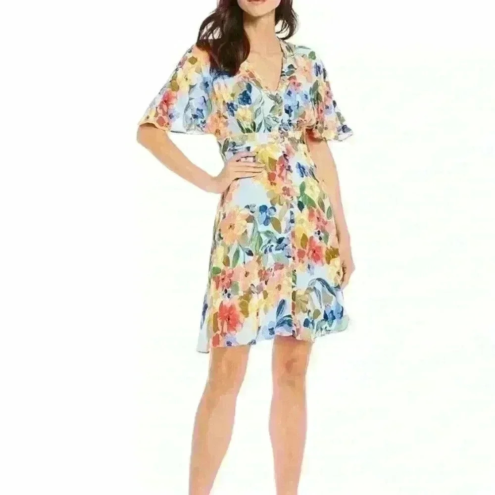 Maggy London Dolman Sleeve Floral A-line Dress